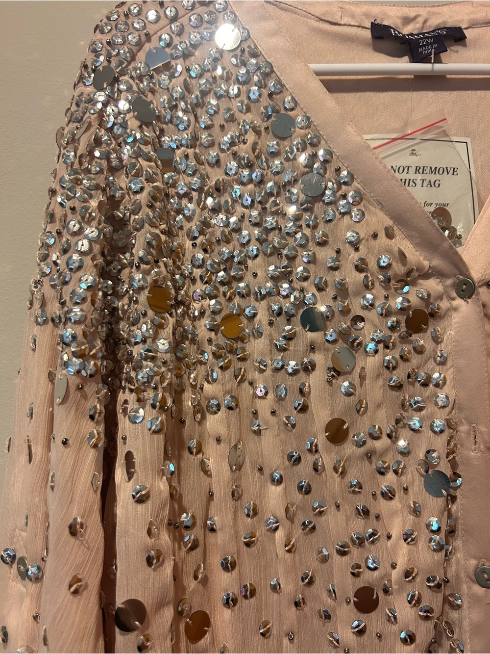 NWT Roaman's Woman's Plus Size 22 Shirt Pink Silver Sequin Glam Cocktail Sparkle - Picture 3 of 5